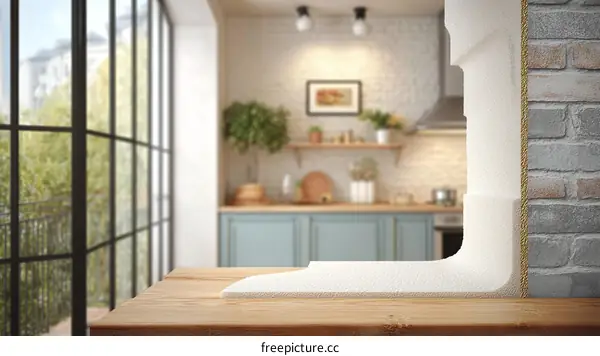 Modern Kitchen Countertop Mockup with Blurred Background