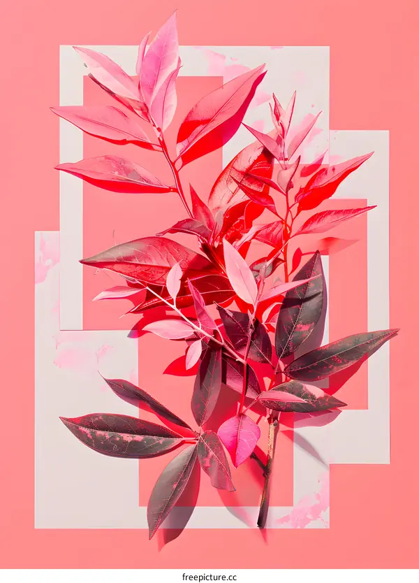 Pink And Red Leaf Collage On Pink Background