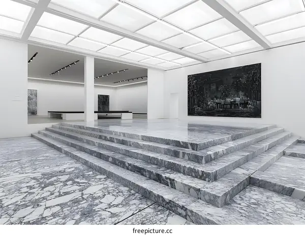 White Marble Steps In A Modern Art Gallery