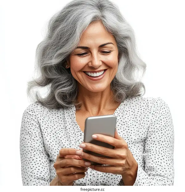 Smiling Senior Woman Using Smartphone