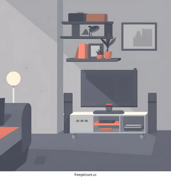 Minimalist Flat Illustration of a Living Room with TV