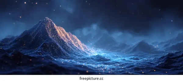 Abstract Digital Mountain Landscape at Night