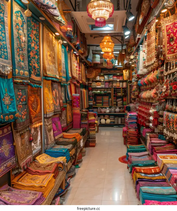 Colorful Fabric and Decor Items for Sale in a Store
