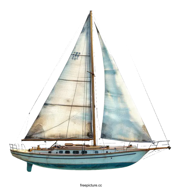 [Transparent Background PNG]Vintage Sailing Yacht Illustration