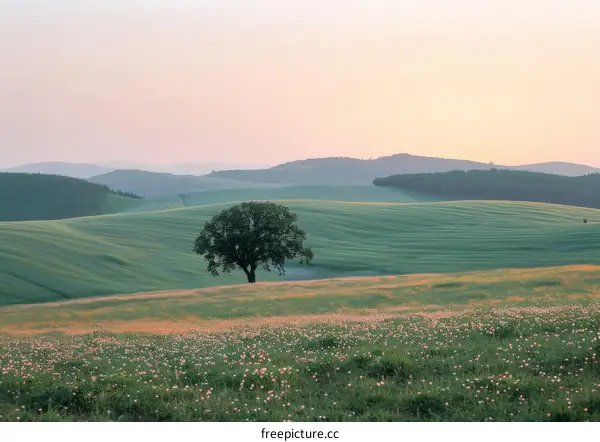 Lonely Tree in a Field of Flowers