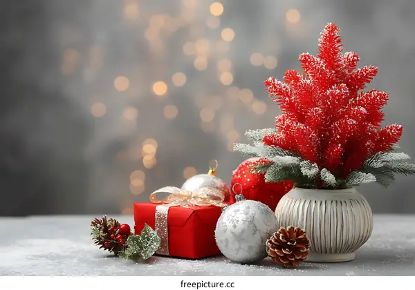 Christmas Decoration with Red Tree and Gift