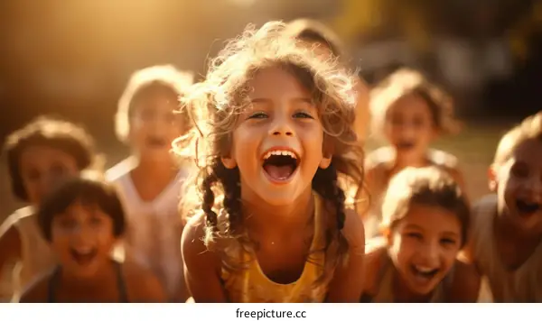 Happy children playing together in the sun