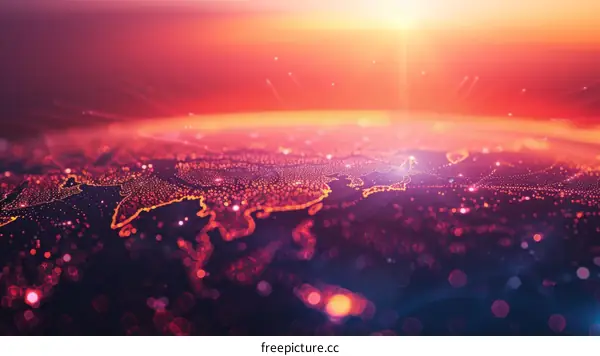 Glowing red globe with glowing red and orange lights