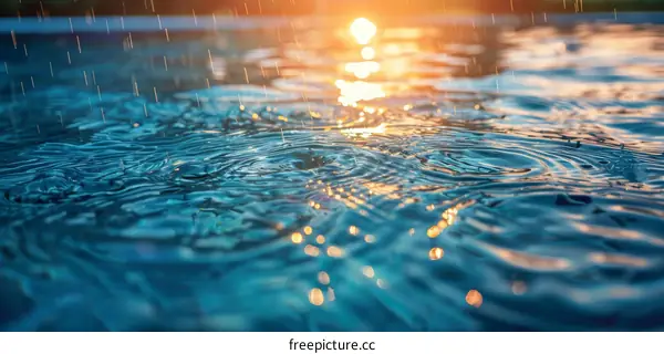 Tranquil Water Surface with Sun Reflection