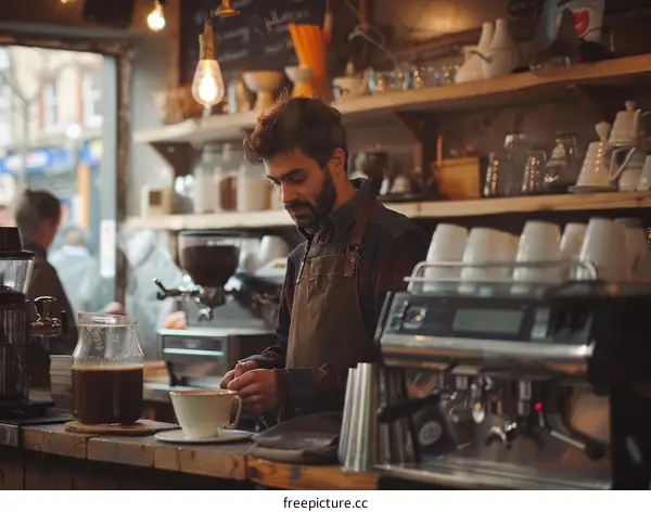 Barista making coffee in a coffee shop