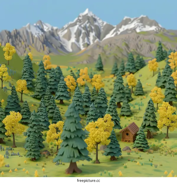 Tiny Wooden Cabin in a Lush Coniferous Forest