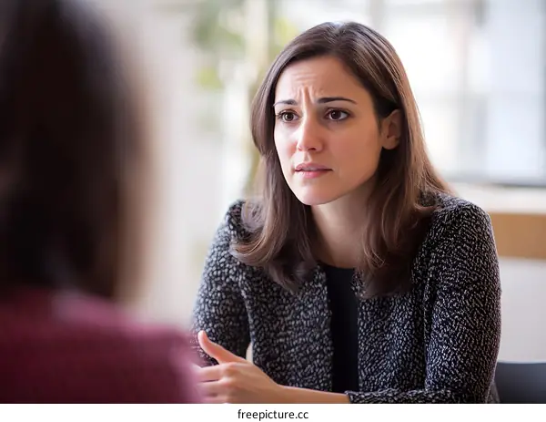 Serious Businesswoman Talking with a Colleague