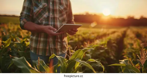 Agronomist analyzing the quality of corn using a digital tablet