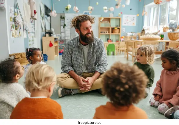 Preschool Teacher and Children in a Circle