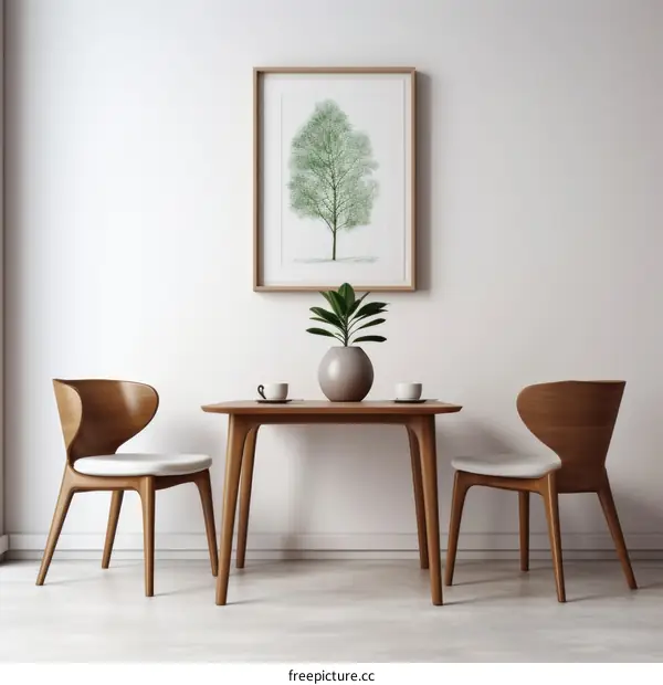 Minimalist Dining Room with Tree Artwork