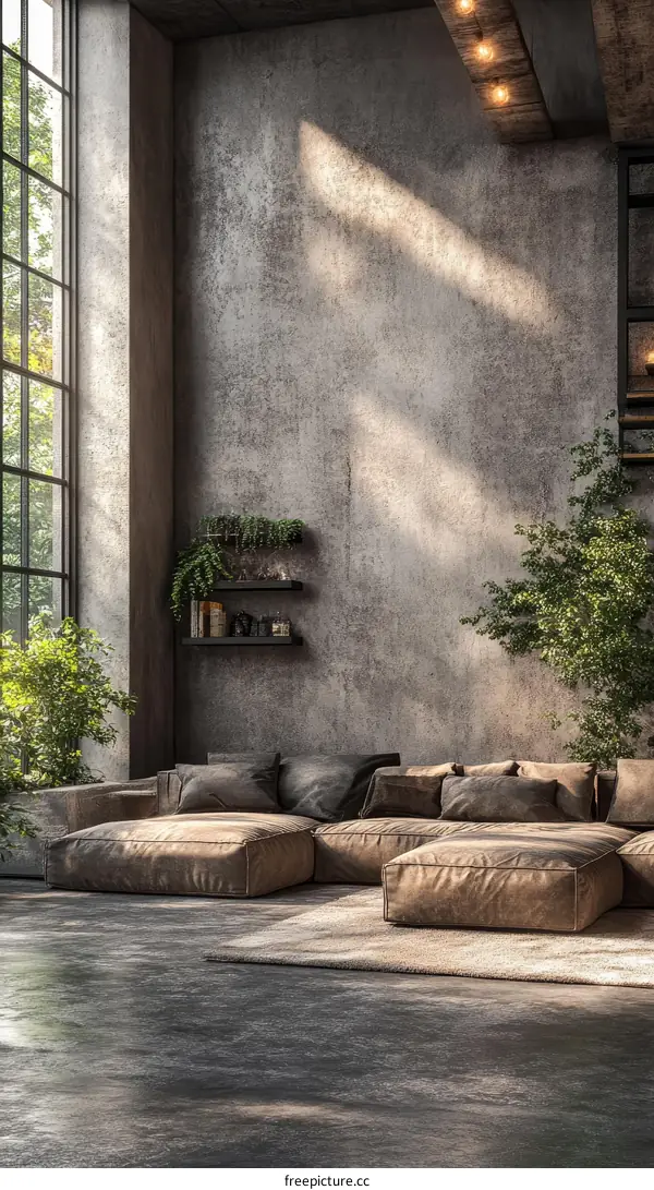 Modern Industrial Living Room Design with Natural Light