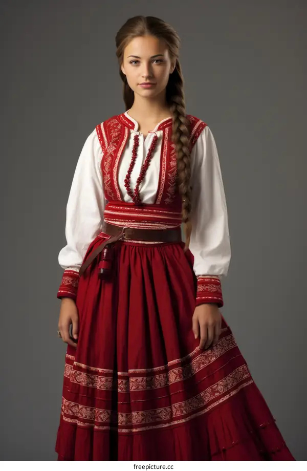 portrait of a beautiful young woman in a traditional slovak folk costume