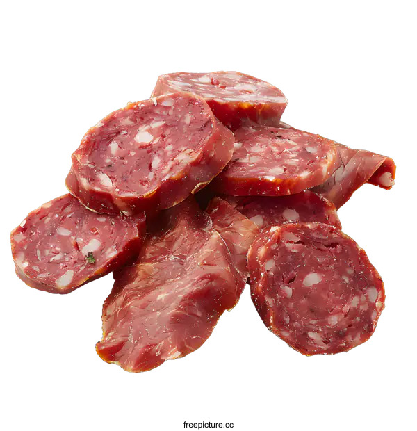 [Transparent Background PNG]Slices of salami on white background