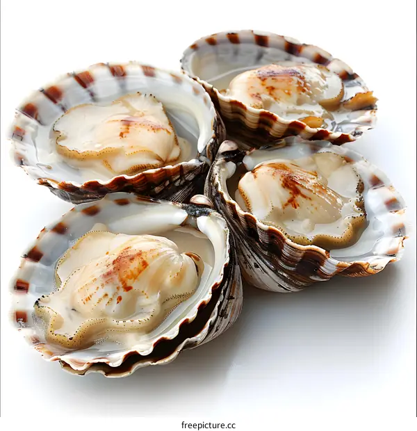 Four opened scallops