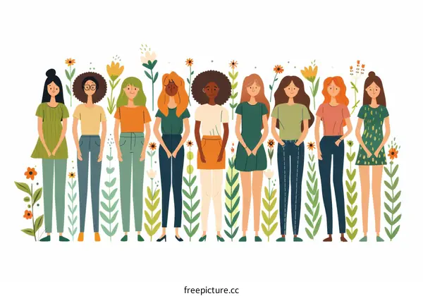 Group of diverse women standing together in a garden