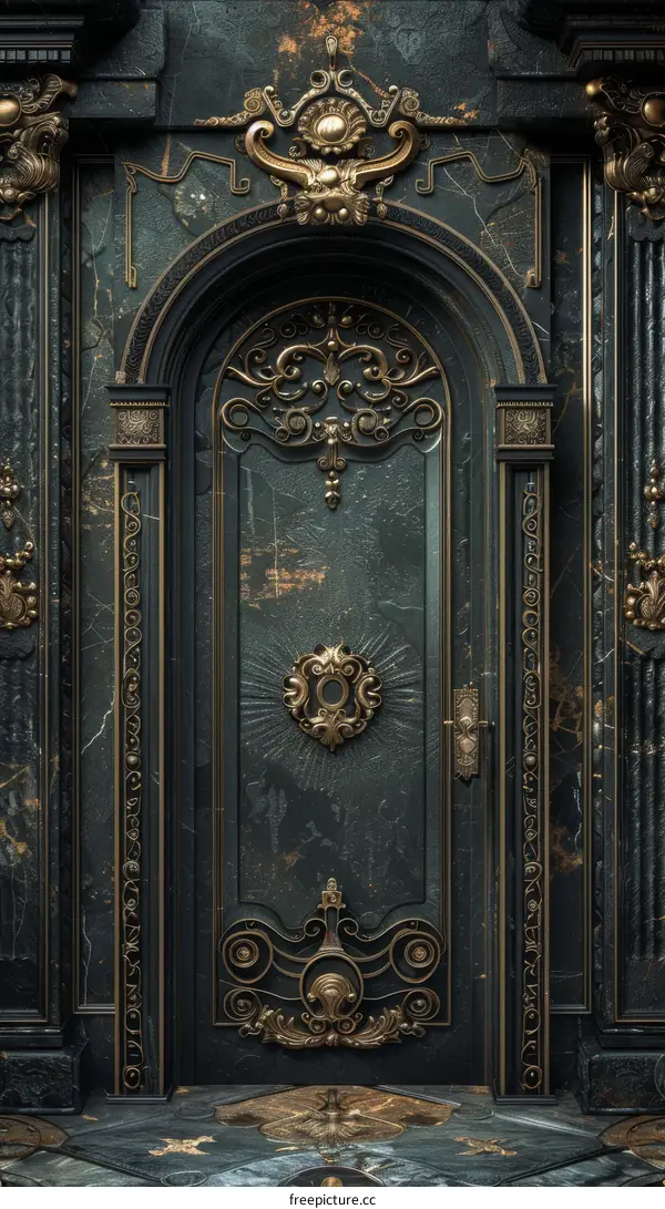 Ornate Dark Doorway with Intricate Design