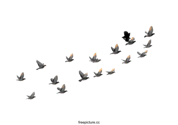 [Transparent Background PNG]Flock of Birds in Flight against a White Background