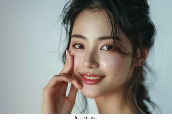 A beautiful young Asian woman with flawless skin and a bright smile.