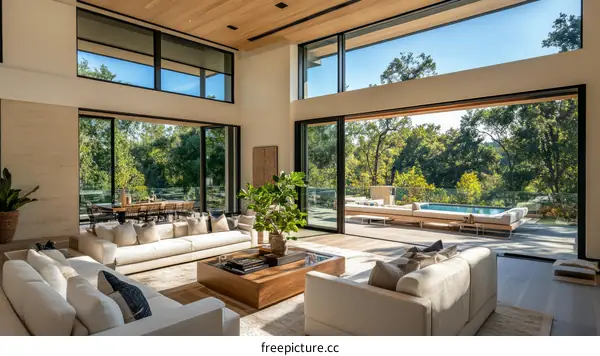 Modern Open-Plan Living Room with Outdoor View