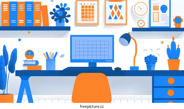 Modern Flat Design Office Desk Illustration