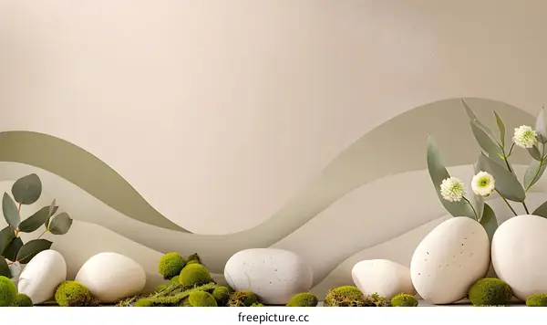 Abstract Background With White Stones And Green Plants