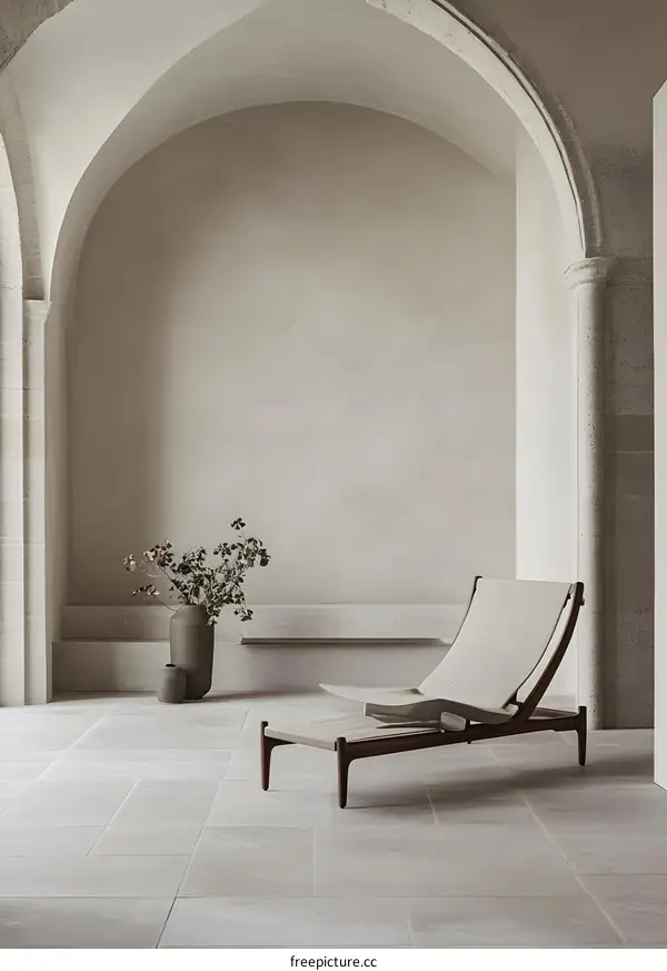 Minimalist Interior Design with Lounge Chair and Archway