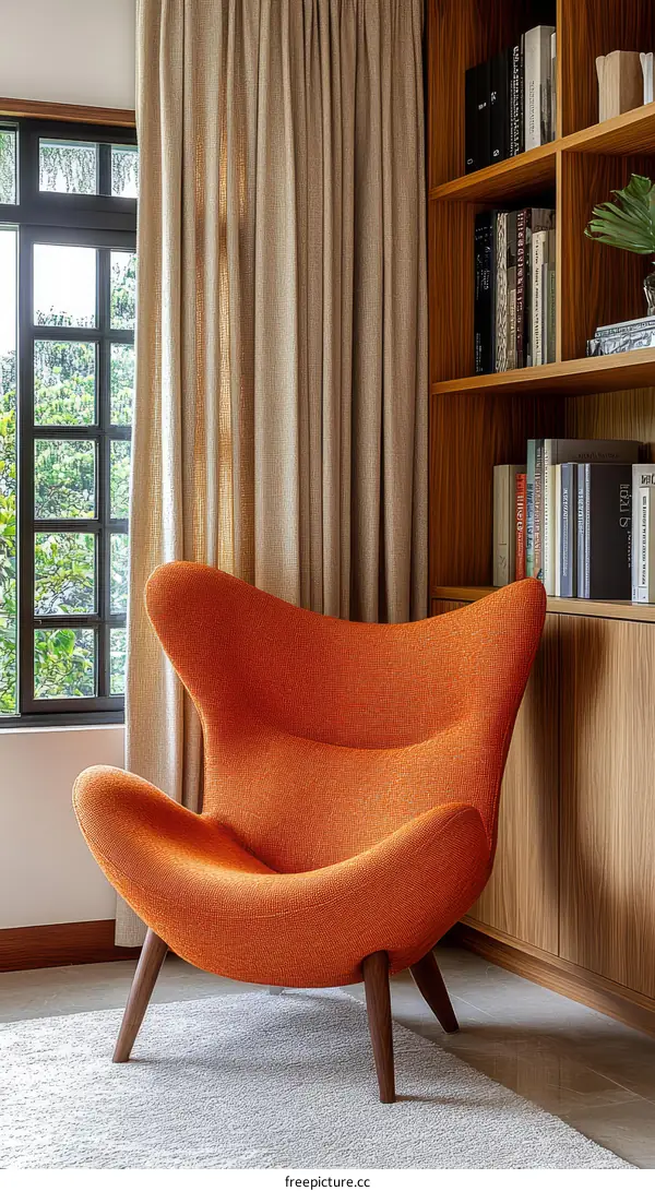 Cozy Reading Nook with Orange Armchair