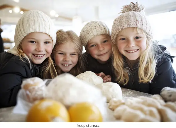 Happy Children Making Snow Dough