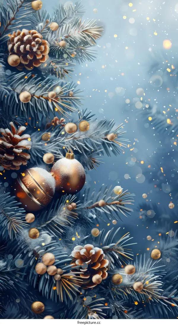 Christmas Tree Adorned with Ornaments and Snow