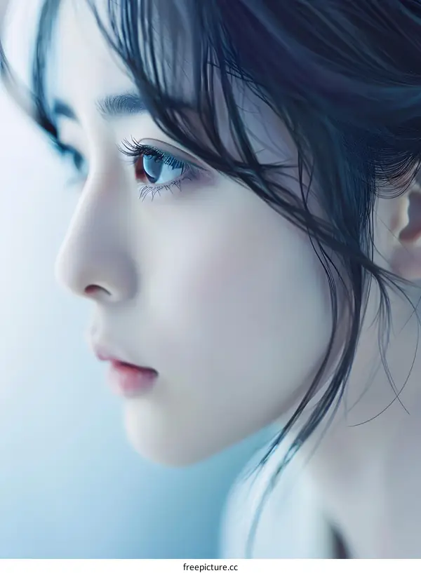 Close Up Portrait of a Young Woman with Blue Eyes