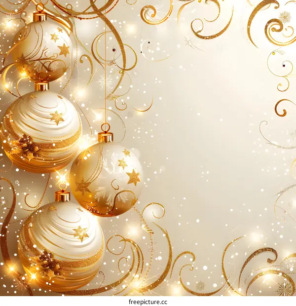 Golden Christmas balls with stars on a beige background