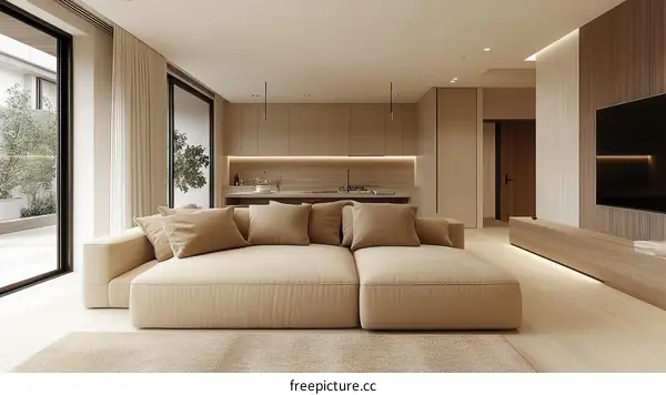 Modern Minimalist Beige Living Room Design