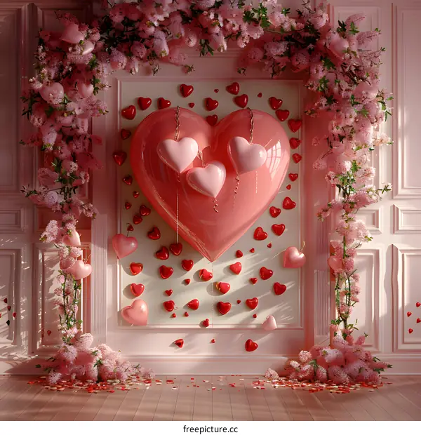 A beautiful pink heart-shaped background wall