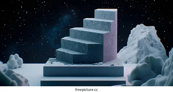 3D Rendered Abstract Stairs in a Futuristic World