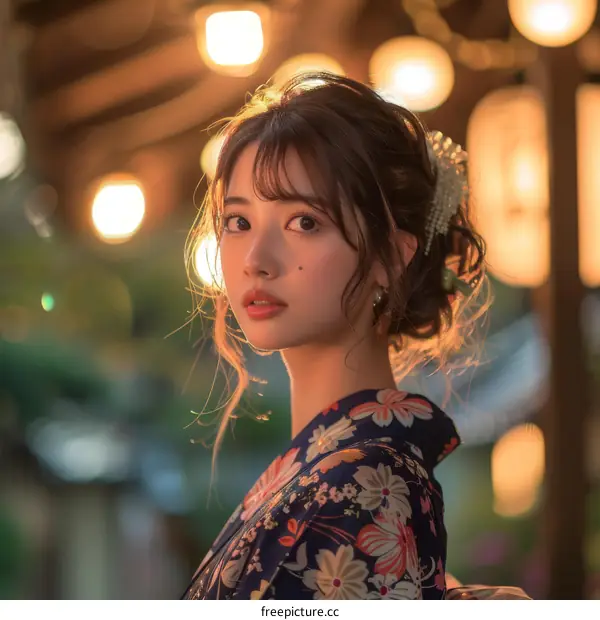 Beautiful Asian Woman in Traditional Japanese Kimono