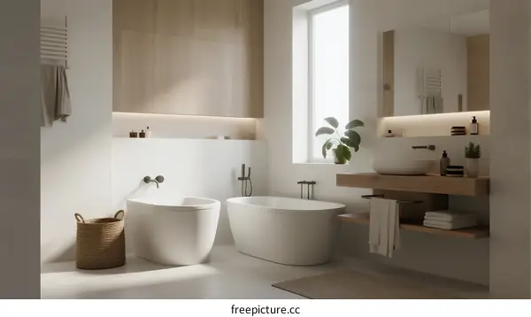 Modern Minimalist Bathroom with Freestanding Tubs and Natural Light