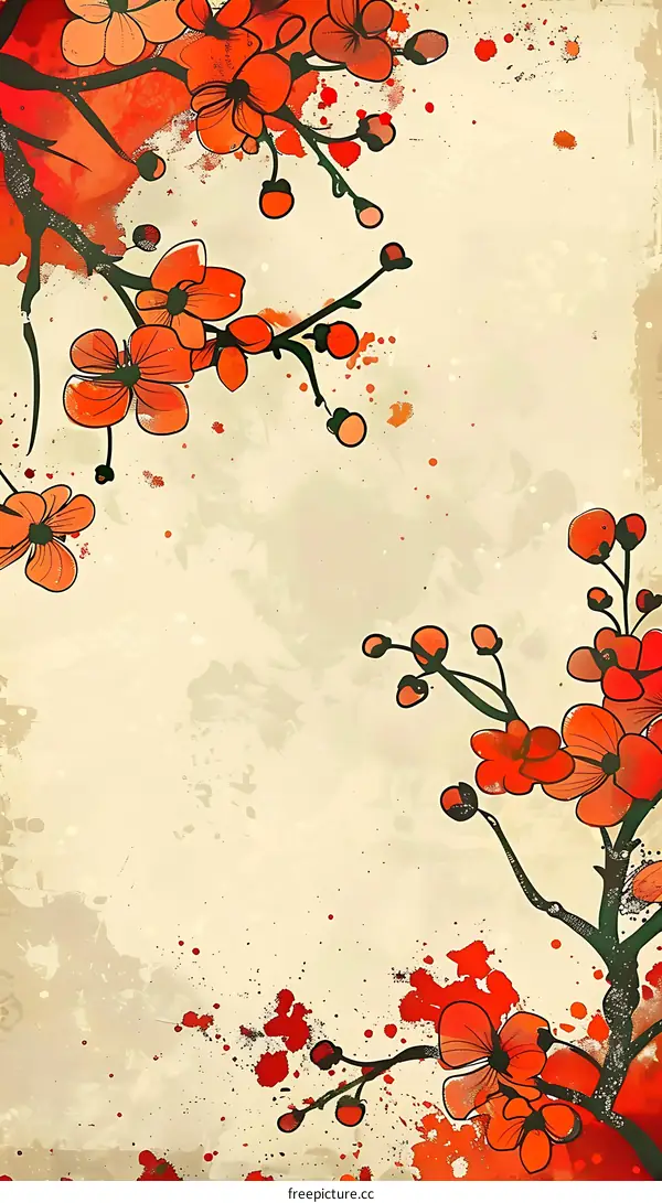 Red Flower Watercolor Illustration On Beige Background
