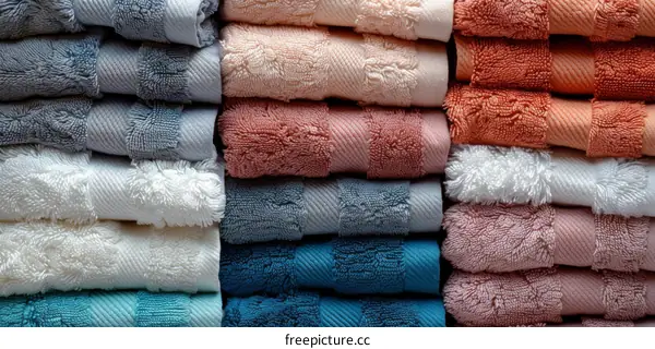 A Neatly Folded Stack of Towels in Various Colors