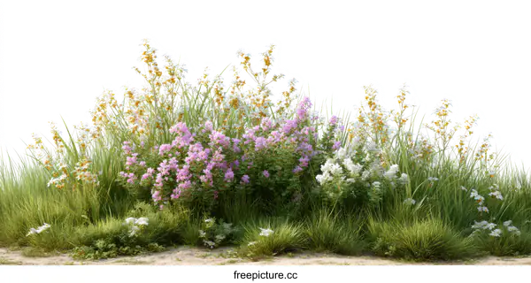 [Transparent Background PNG]Beautiful Colorful Wildflowers and Grass