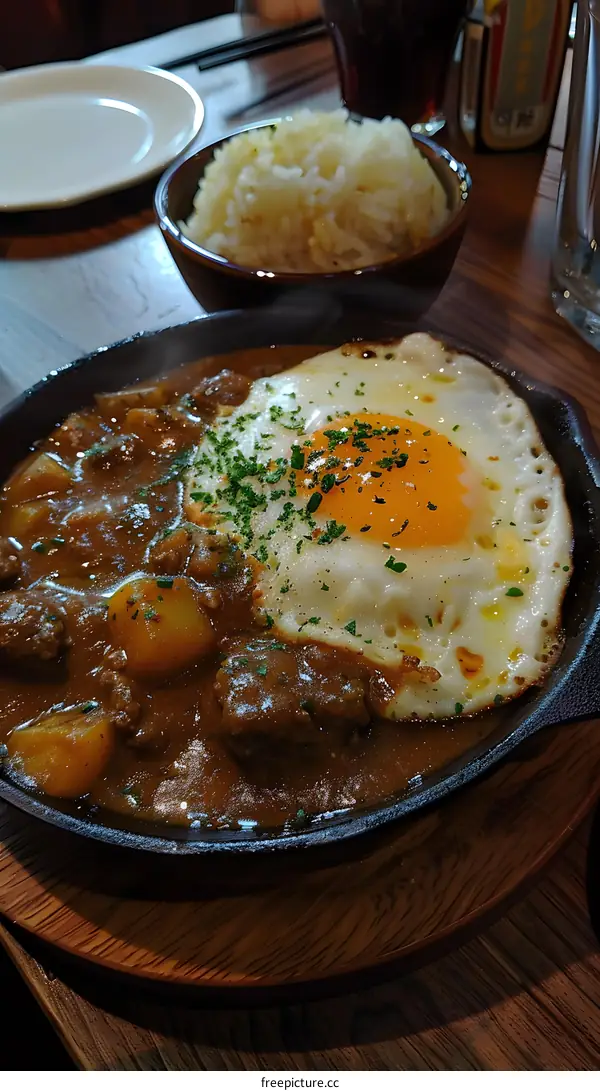 Japanese curry with egg and rice