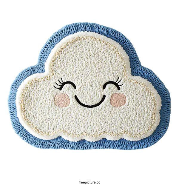 [Transparent Background PNG]Cute Cloud Shaped Rug with Smiling Face