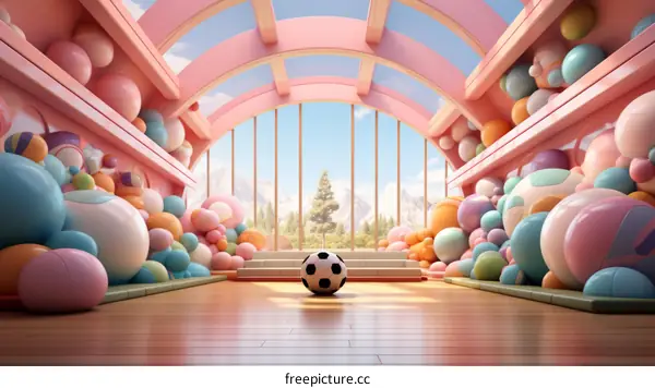 Pink surreal space with a soccer ball