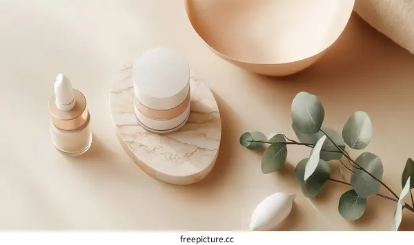 Elegant Cosmetic Products Display on Beige Background
