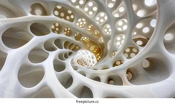 3D rendering of an organic structure with a spiral pattern