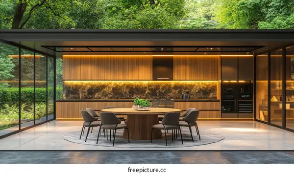 Modern Outdoor Dining Area with Forest View